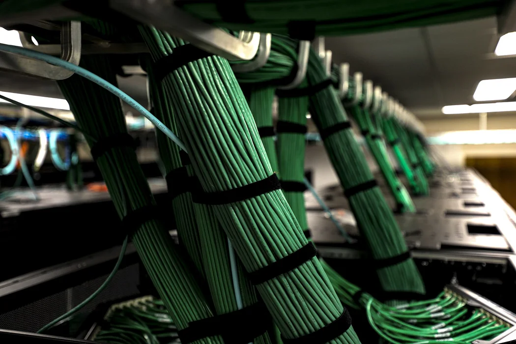 Serverių tinklo kabelių jungtys serverinėje